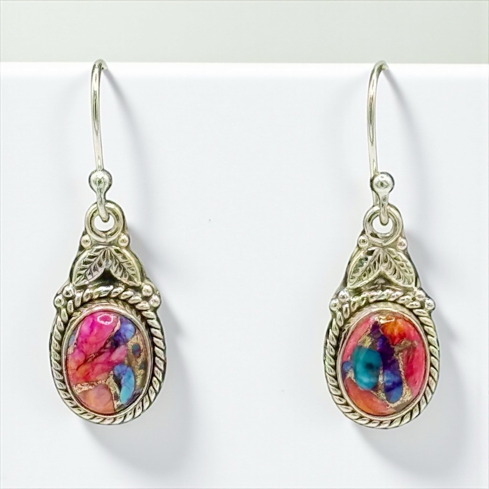 Sterling Silver Spiny Oyster and Copper Earrings